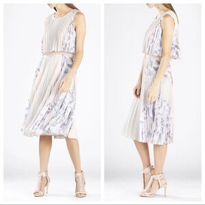 Pleated BCBG Cocktail Midi Dress | Wedding and Shower Guest Dress